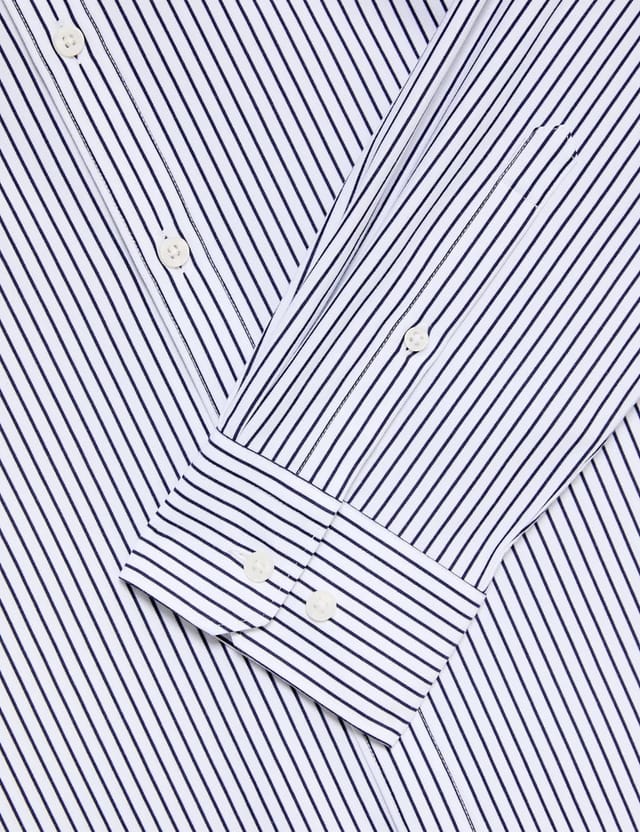 Marks & Spencer M&S Regular Fit Ultimate Non Iron Jersey Striped Shirt White/Navy - 2