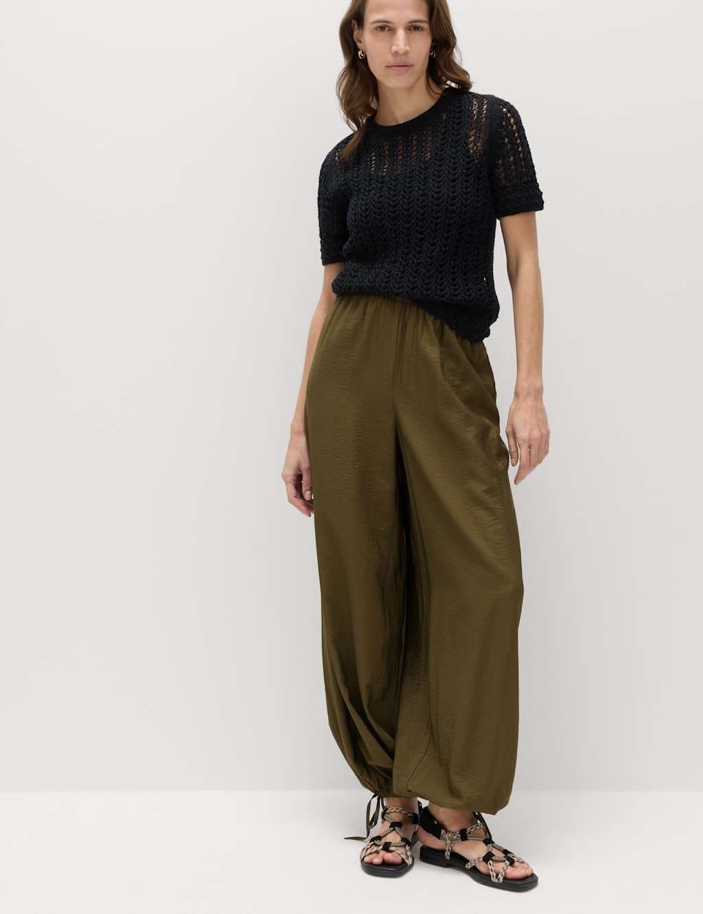 Marks & Spencer M&S Dark Olive Viscose Balloon Trousers