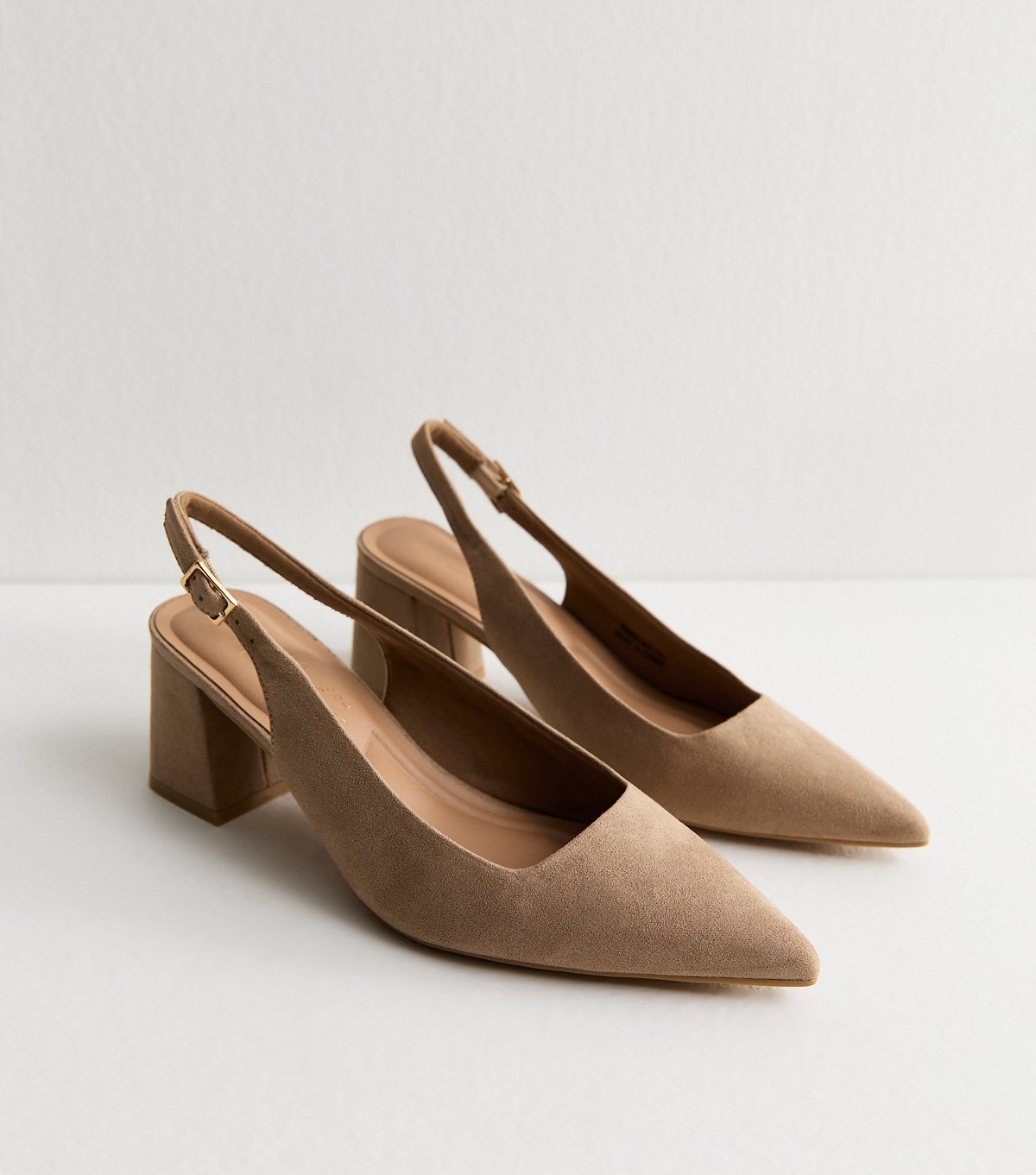 New Look Women's Wide Fit Light Brown Faux Suede Block Heel Slingback Pumps New Look - 3