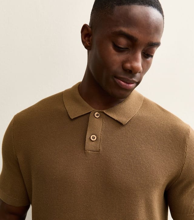 New Look Men's Camel Regular Short Sleeve Textured  Polo Top New Look - 2