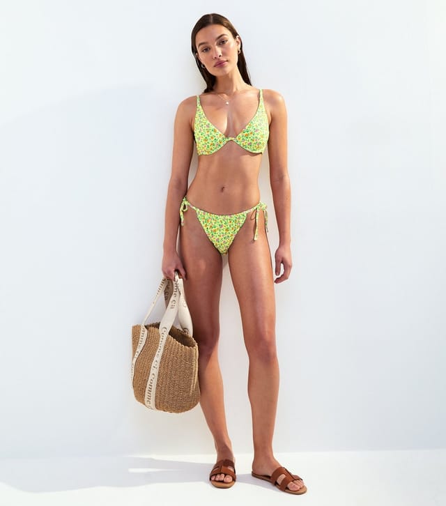 New Look Women's Yellow Floral Print Bikini Top New Look - 3