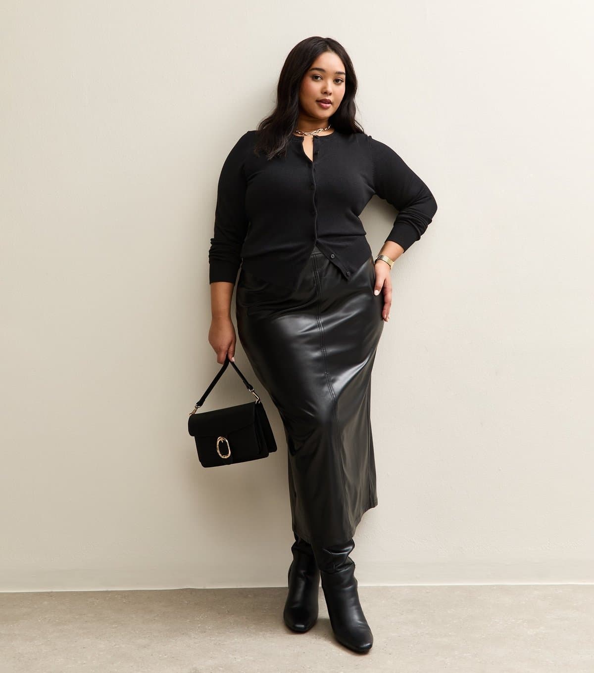 New Look New Look Black Faux Leather Pencil Skirt Plus Size