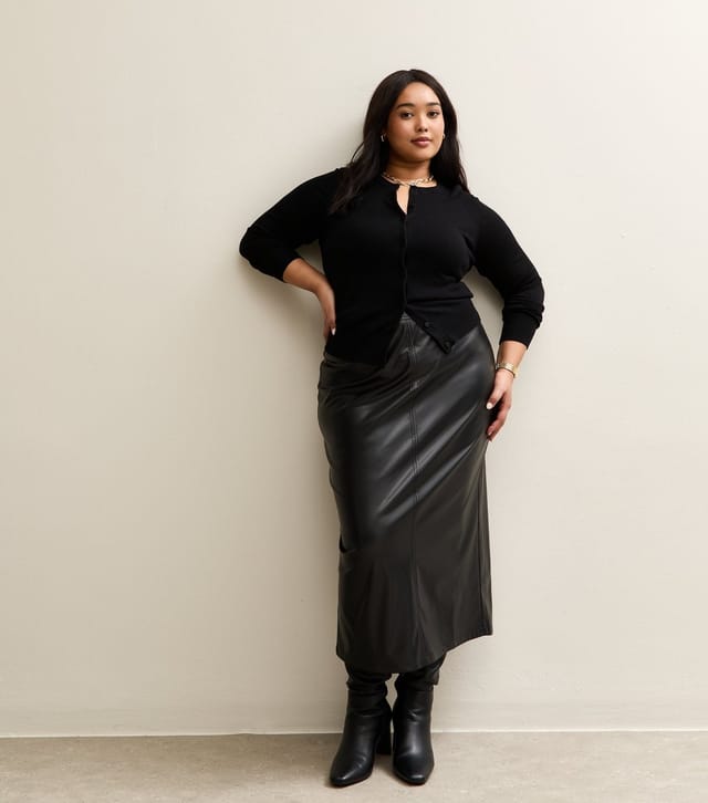 New Look Women's Plus Size Black Faux Leather Pencil Skirt Curves New Look - 2