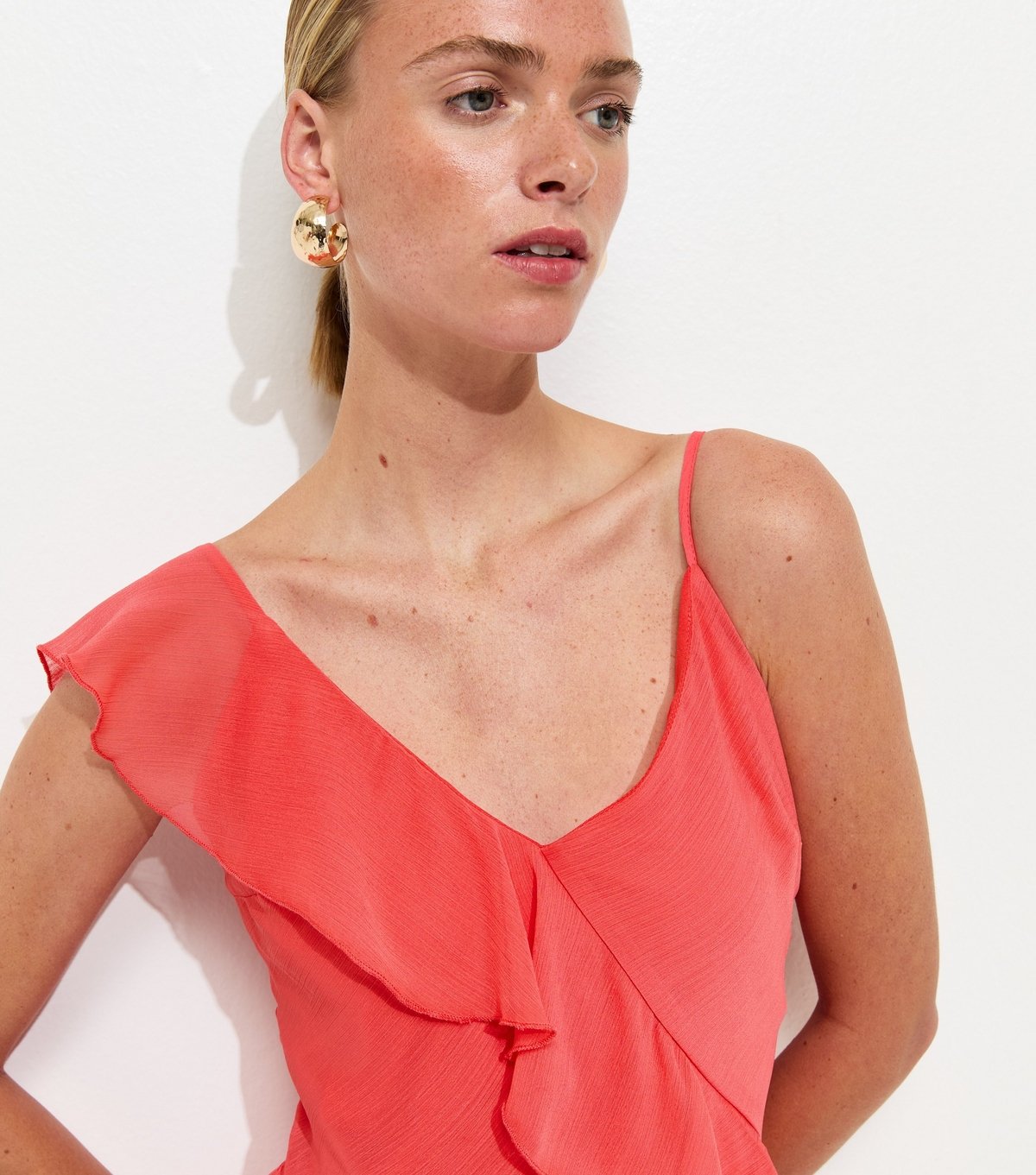 New Look Women's Dark Coral Chiffon Ruffle Trim Strappy Midi Dress New Look - 3