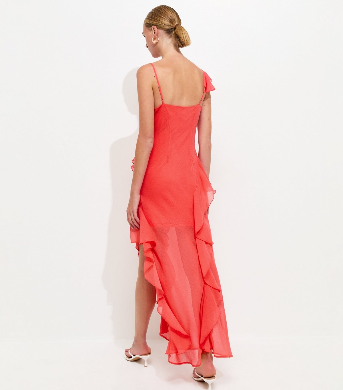 New Look Women's Dark Coral Chiffon Ruffle Trim Strappy Midi Dress New Look - 4