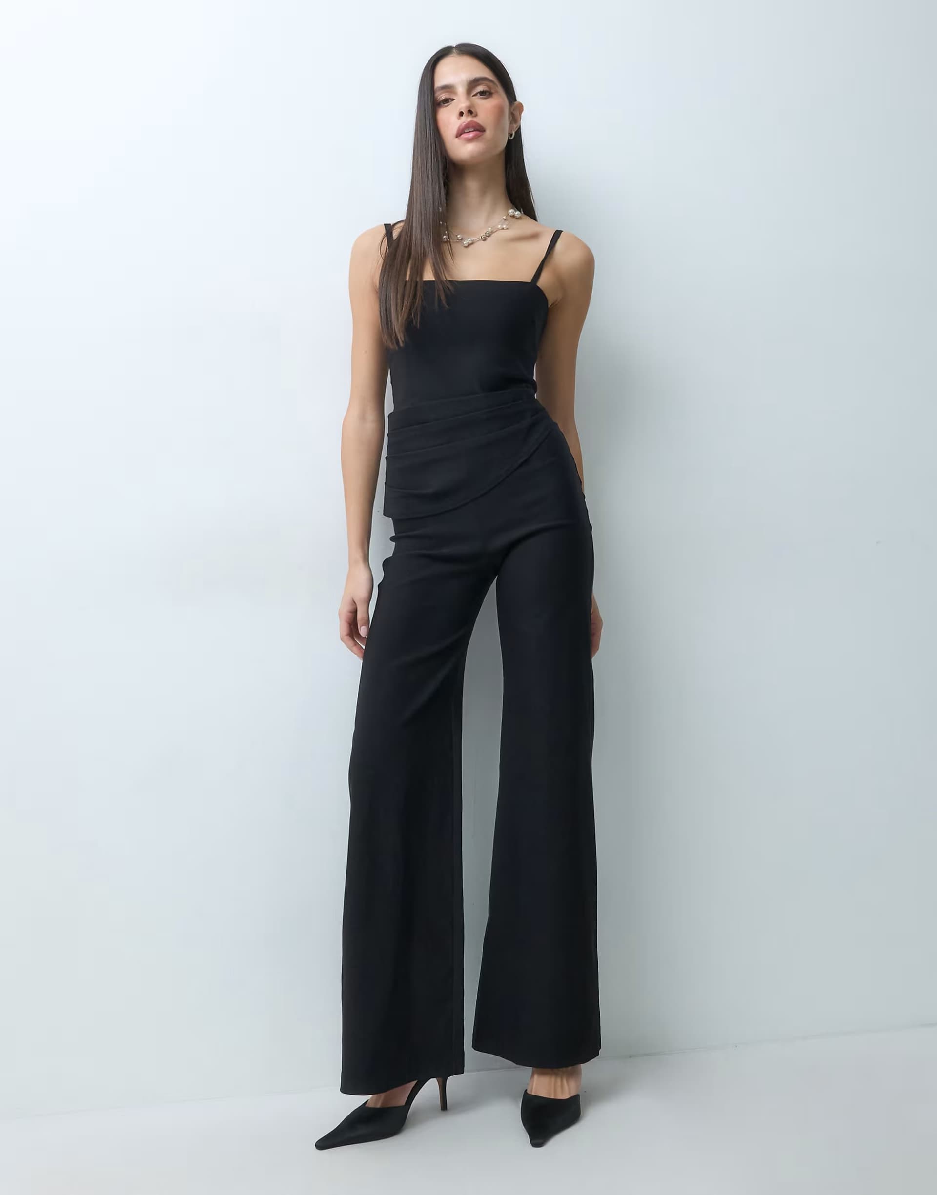 ASOS Vesper bengaline ruched waist jumpsuit in black