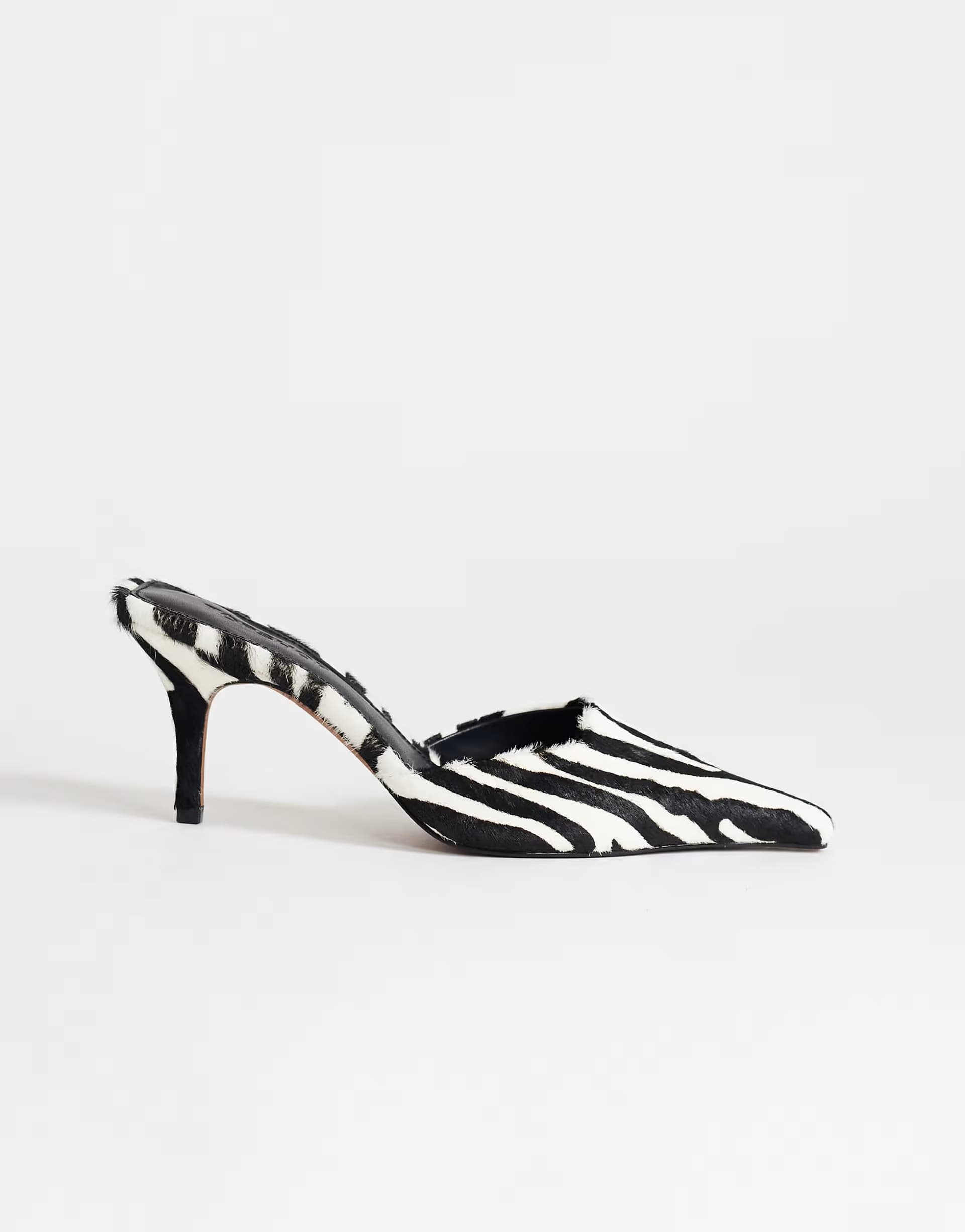 ASOS Topshop Alfie pointed mid heeled court in zebra print hair on real leather