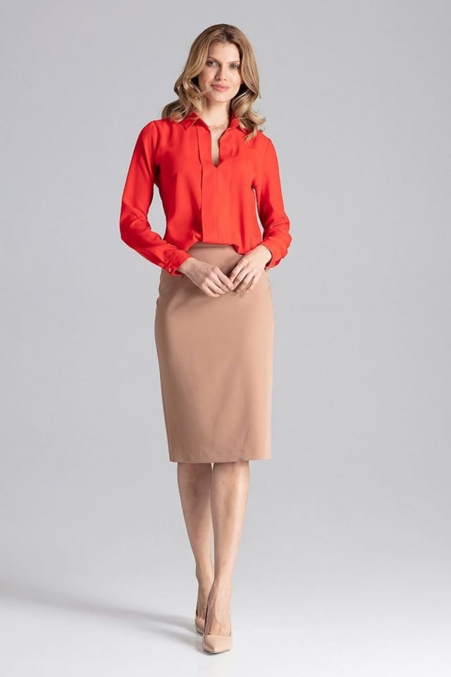 Love Lace Love Lace Women's Collared Long Sleeve Pleated Front Blouse in Red - 2