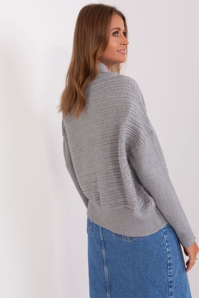 Love Lace Love Lace Women's Variegated Long Sleeve Low Turtleneck Sweater Style 186566 in Grey - 3