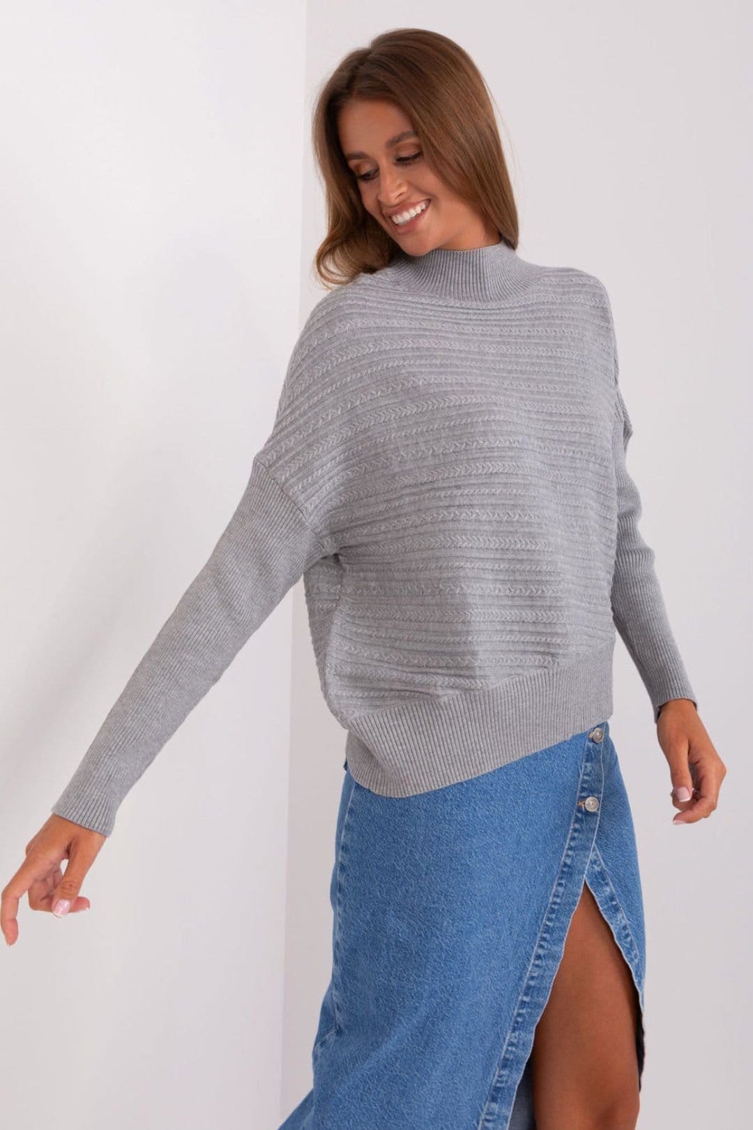 Love Lace Love Lace Women's Variegated Long Sleeve Low Turtleneck Sweater Style 186566 in Grey - 4