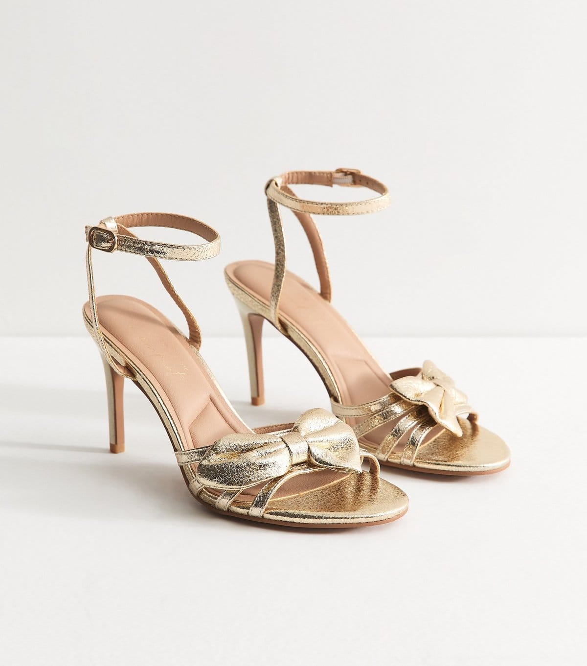 New Look Women's Wide Fit Gold Cracked Faux Leather Bow Strap Sandals Vegan New Look - 4