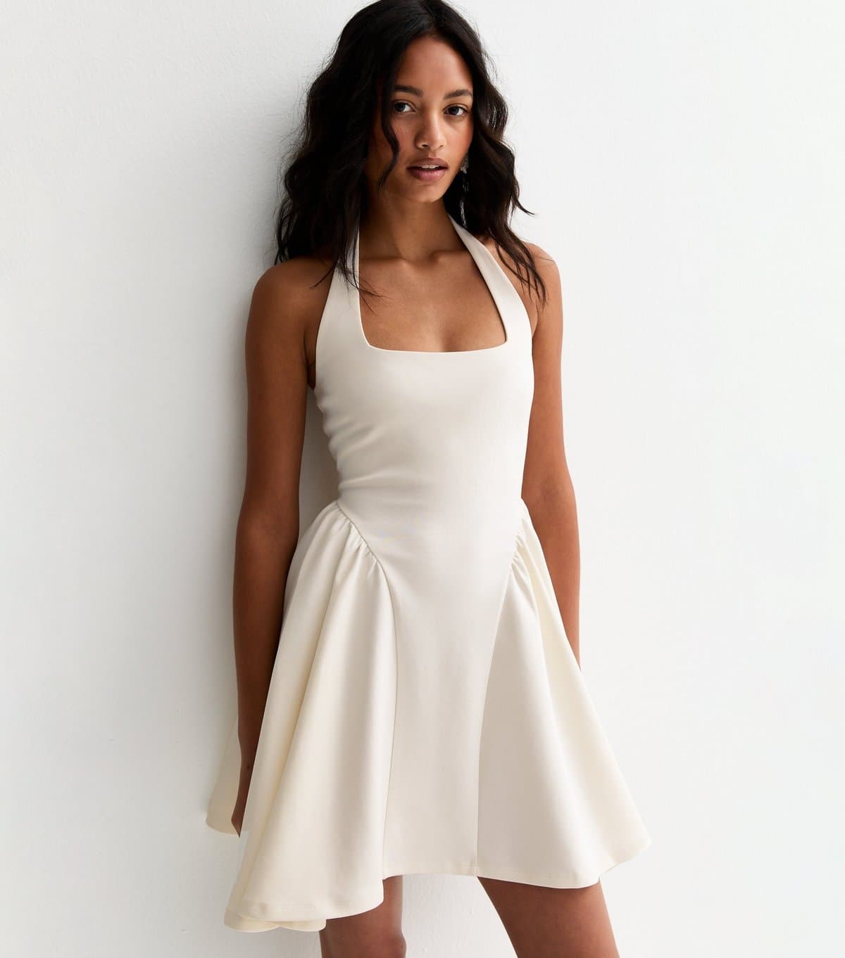 New Look Women's White Halterneck Skater Dress New Look