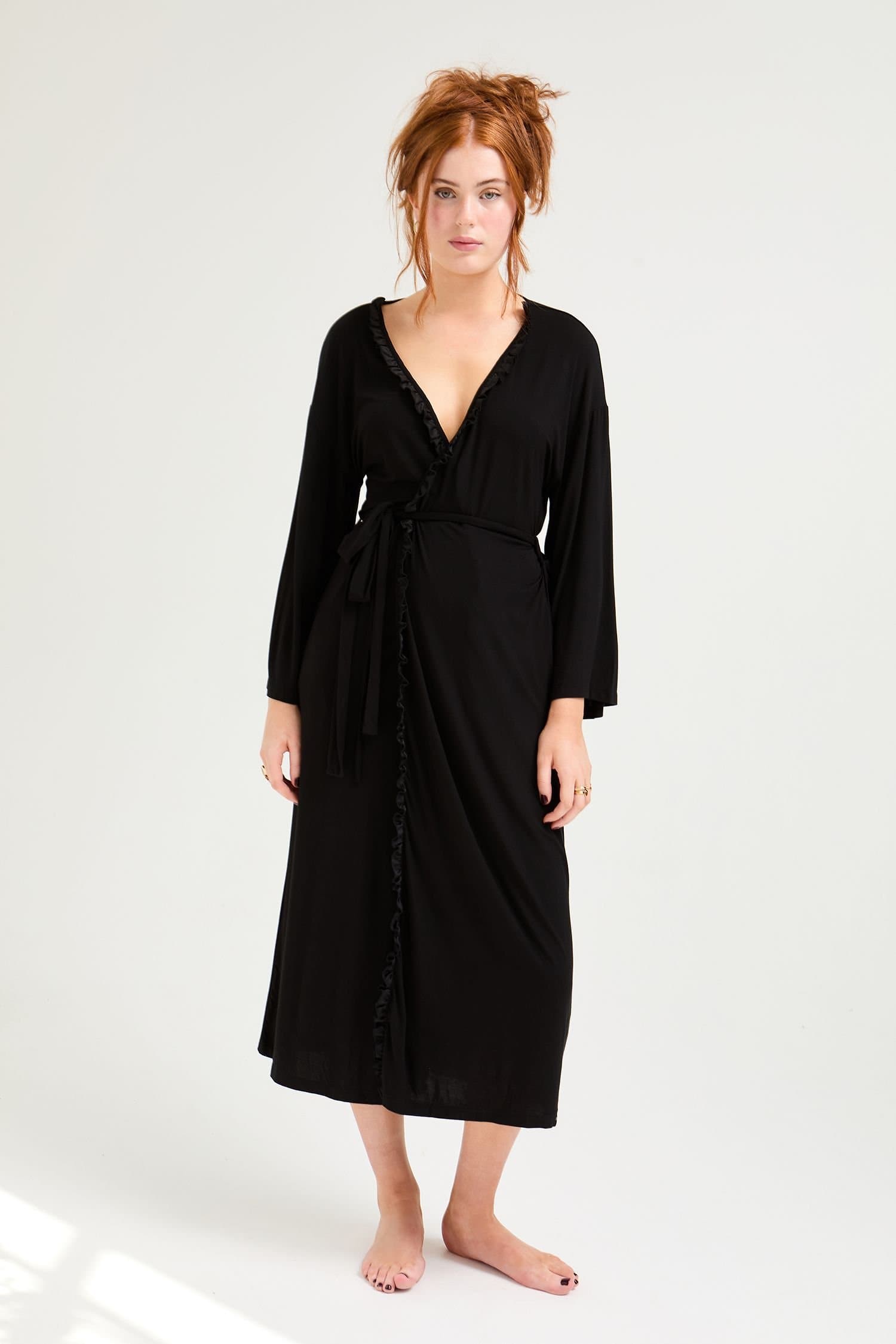 Pretty You London Pretty You London Black Bamboo Frill Kimono