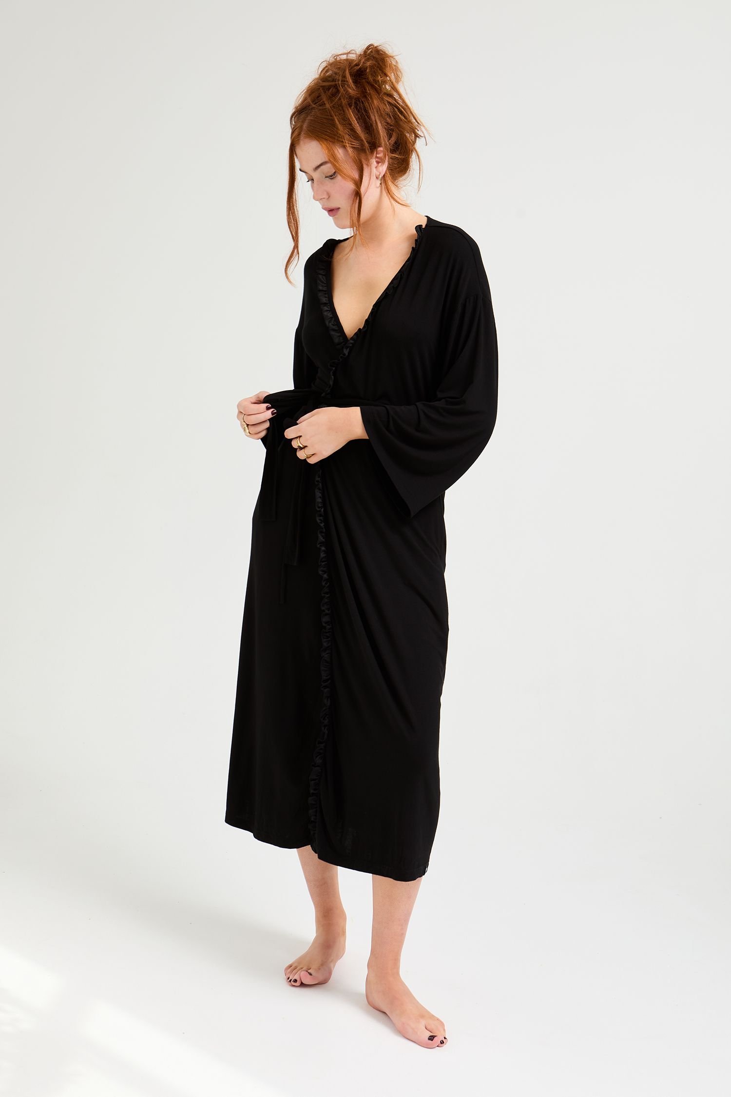 Pretty You London Pretty You London Women's Bamboo Frill Kimono in Black - 4
