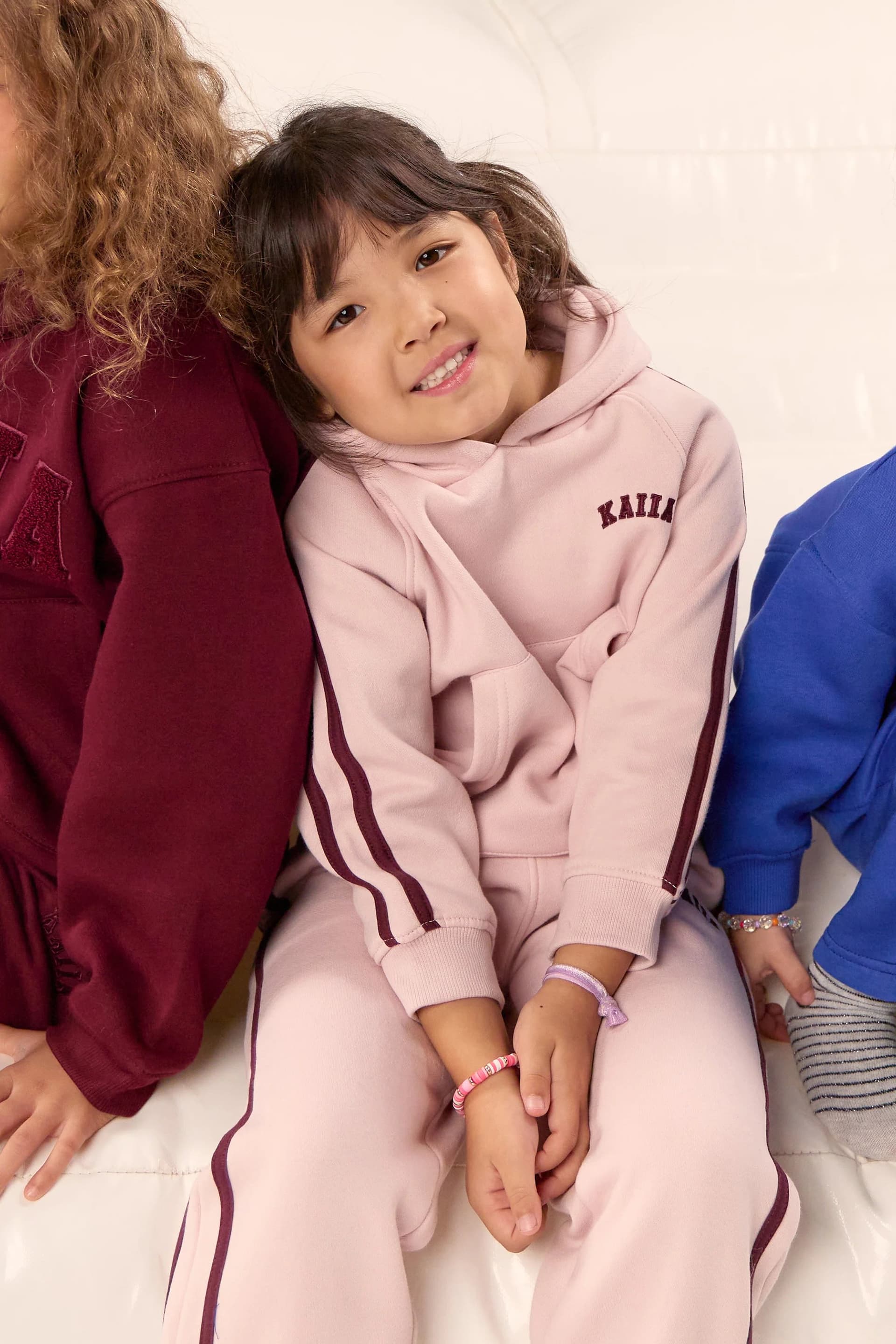 Kaiia Kaiia Kids Sport Side Stripe Oversized Hoodie Pink Chai & Burgundy