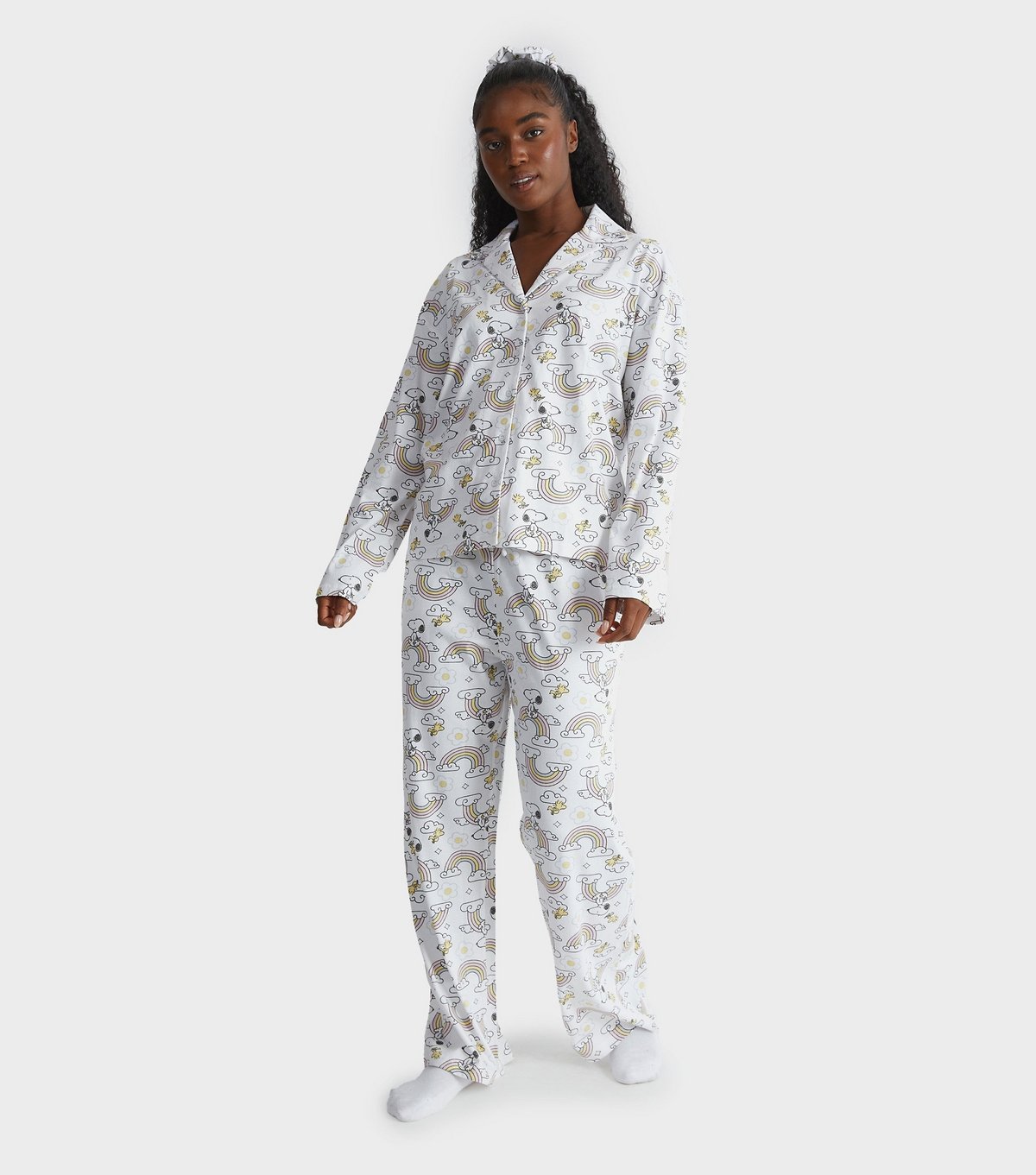 Skinnydip Women's Cream Snoopy Rainbow Print Shirt and Trousers Pyjama Set Skinnydip New Look - 2