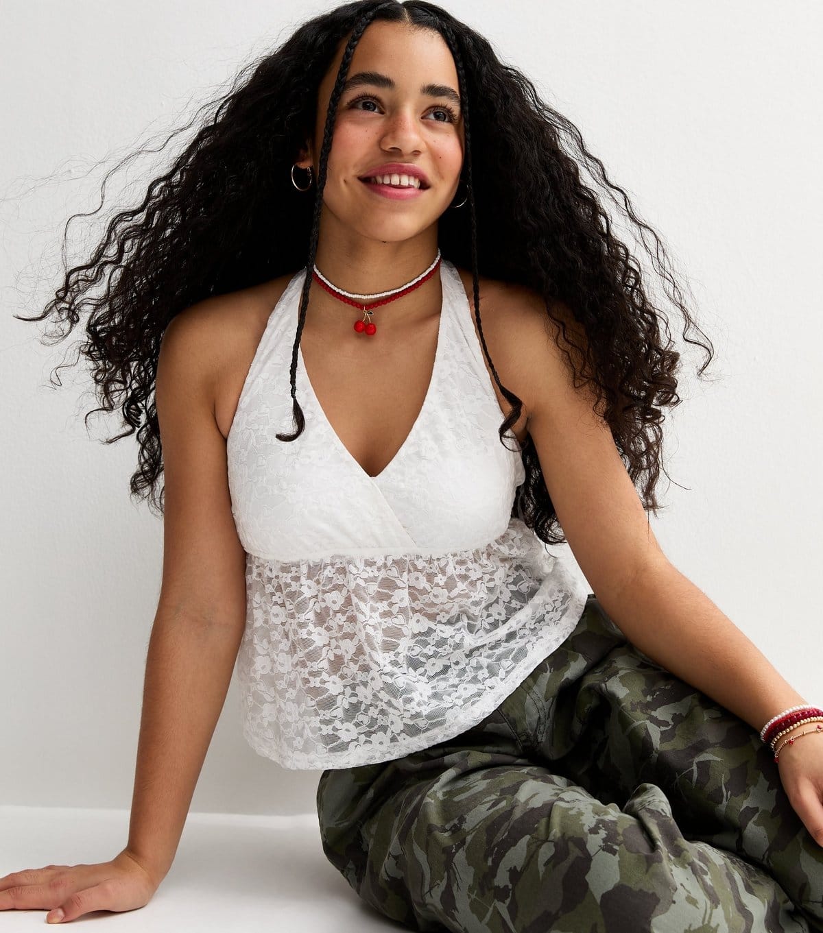 New Look White Lace Halter Neck Top