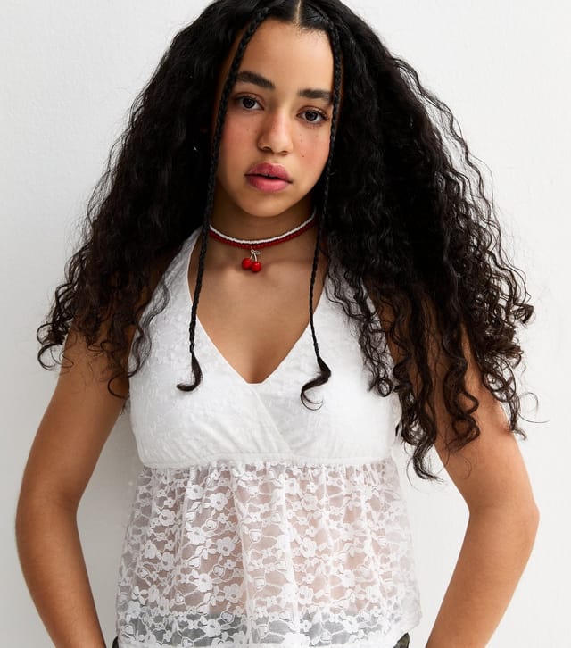 New Look Girls' White Lace Halter Neck Top New Look - 3