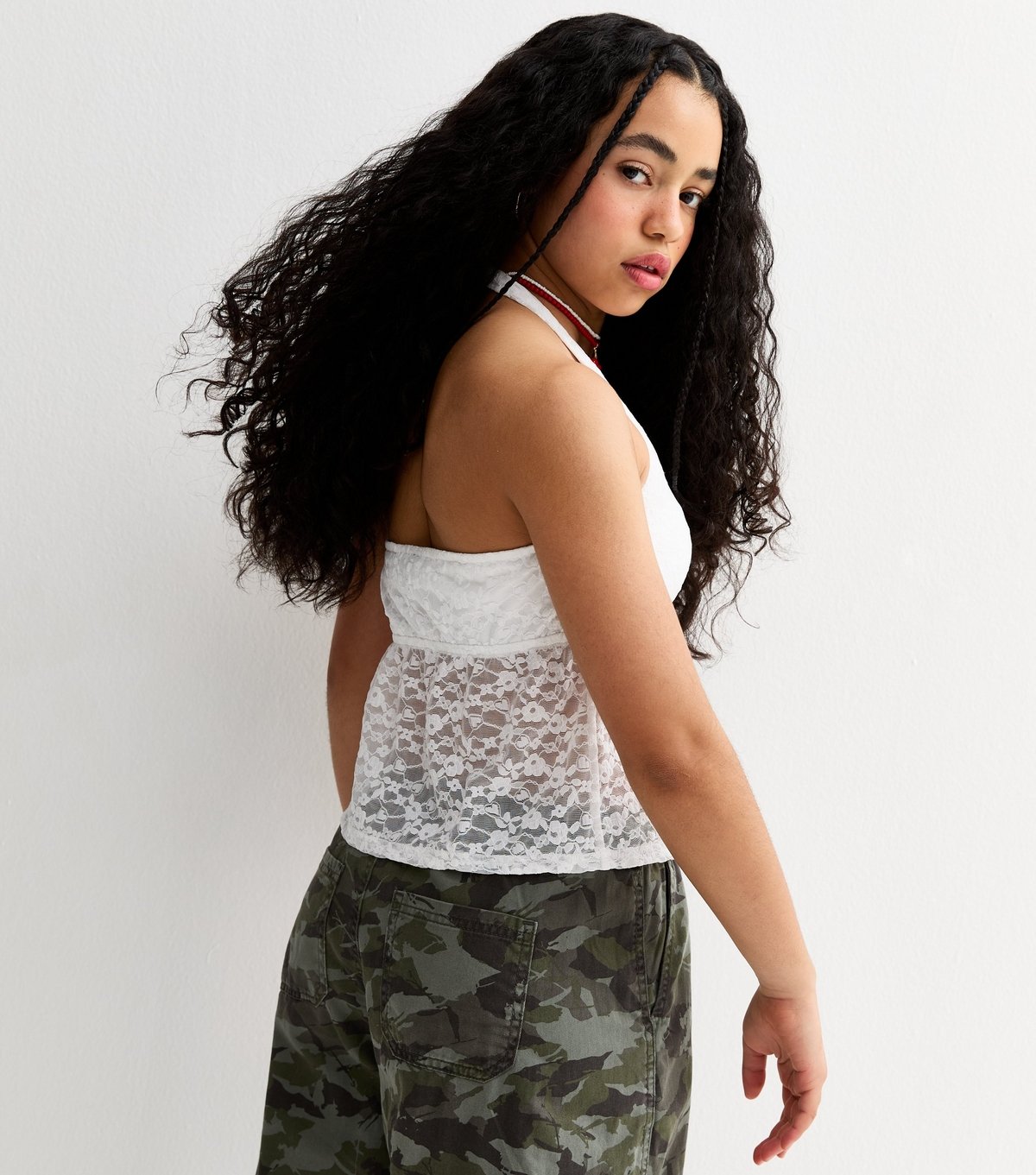 New Look Girls' White Lace Halter Neck Top New Look - 4