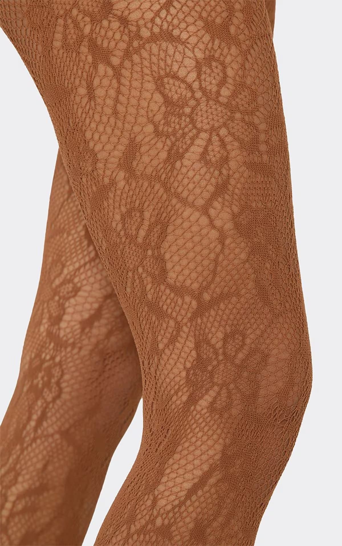 EGO Floral Pattern Fishnet Tights In Brown, Women's Size UK 0