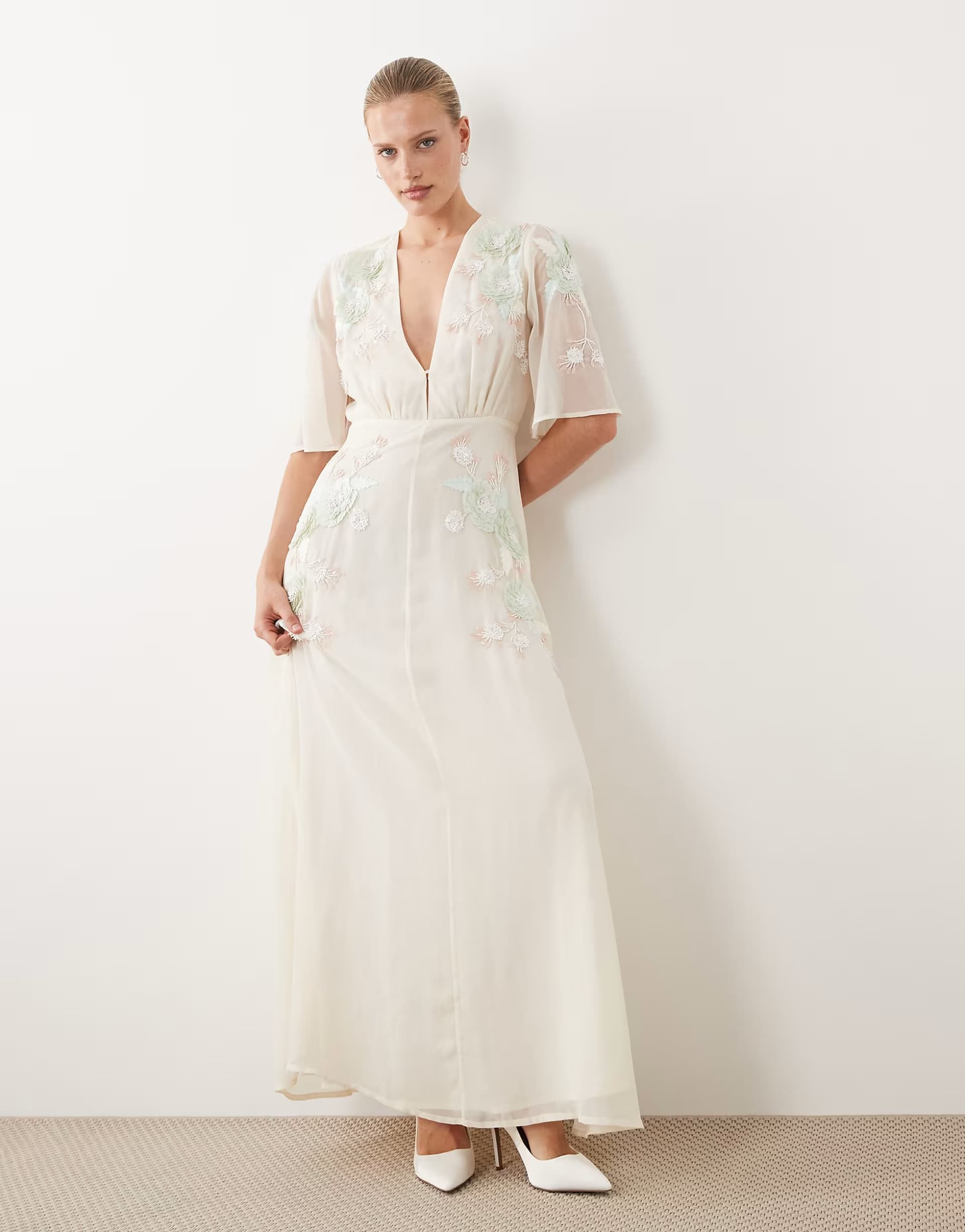ASOS Hope & Ivy Bridal v neck embellished maxi dress in white