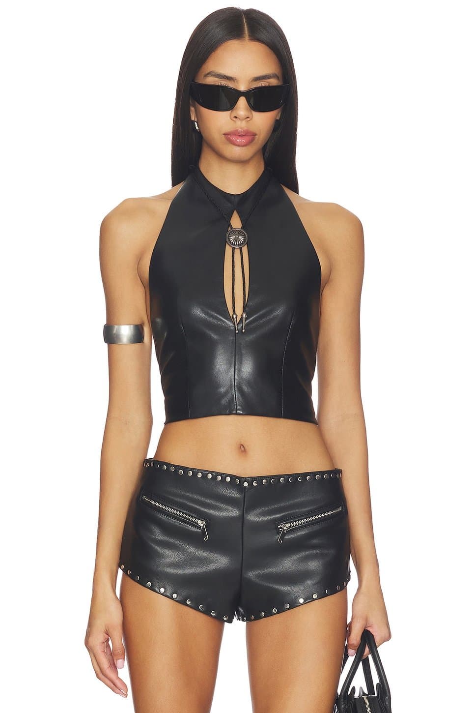 revolve Revolve Stella Faux Leather Keyhole Halter Top in Black