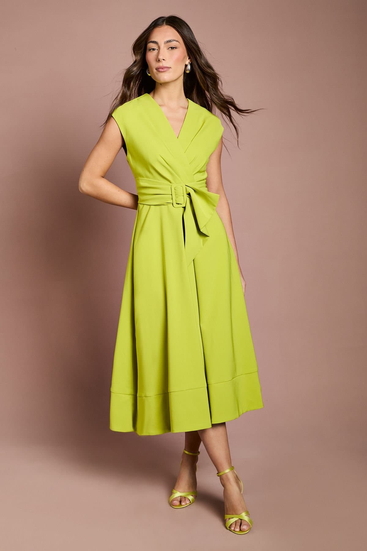 Coast Coast Women's Belted Crepe Dress in Lime