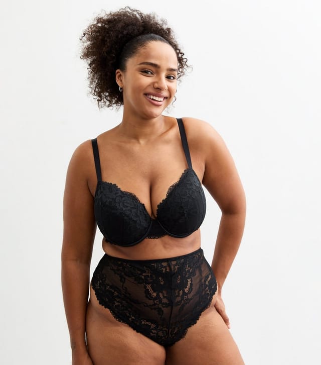 New Look Women's Plus Size Black Lace Plunge Bra Curves New Look - 3