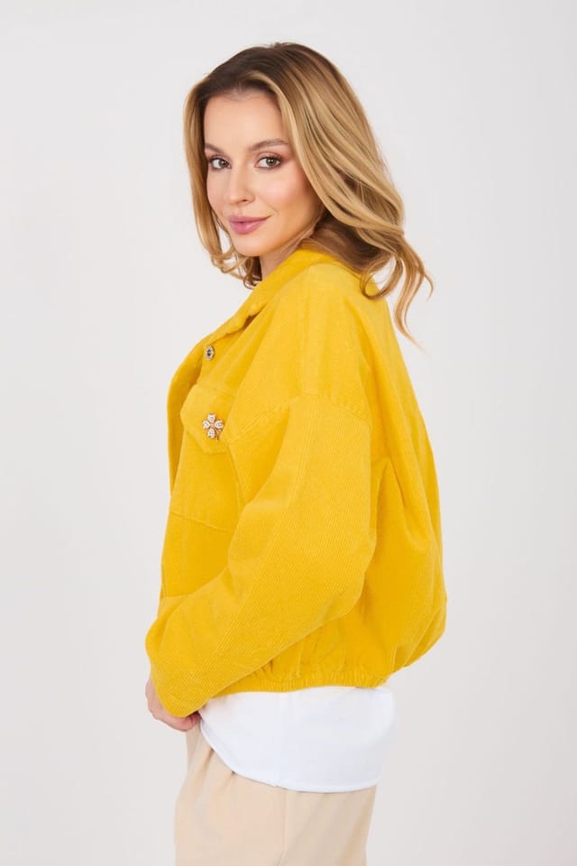 Love Lace Love Lace Women's Modern Corduroy Bomber Jacket with Brooches in Yellow - 2