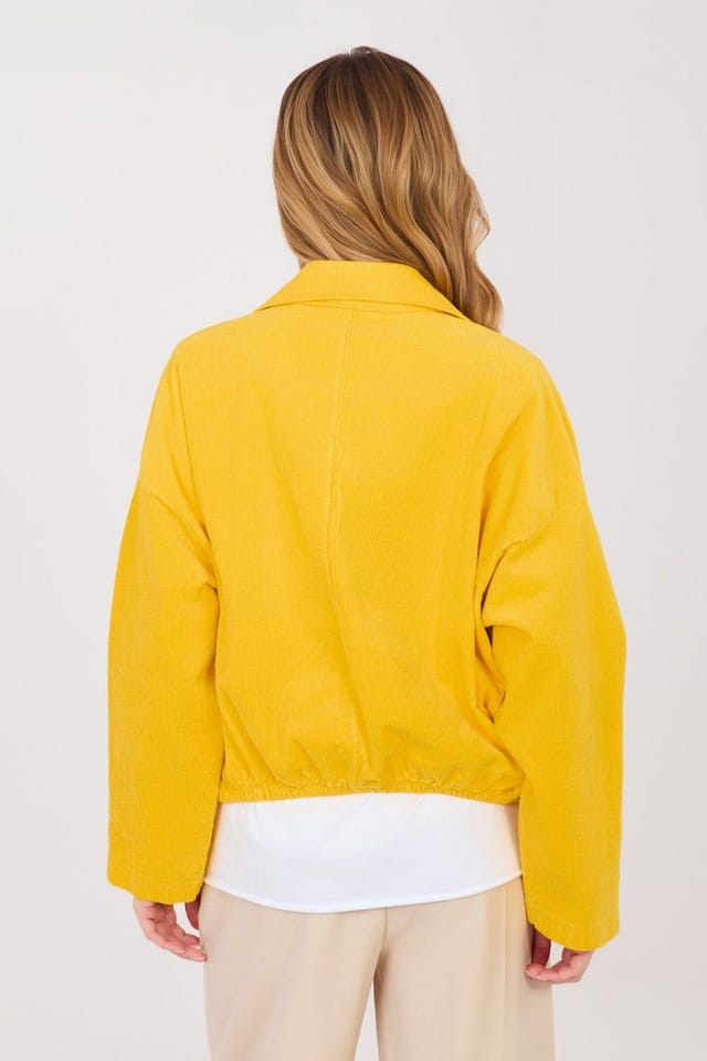 Love Lace Love Lace Women's Modern Corduroy Bomber Jacket with Brooches in Yellow - 3