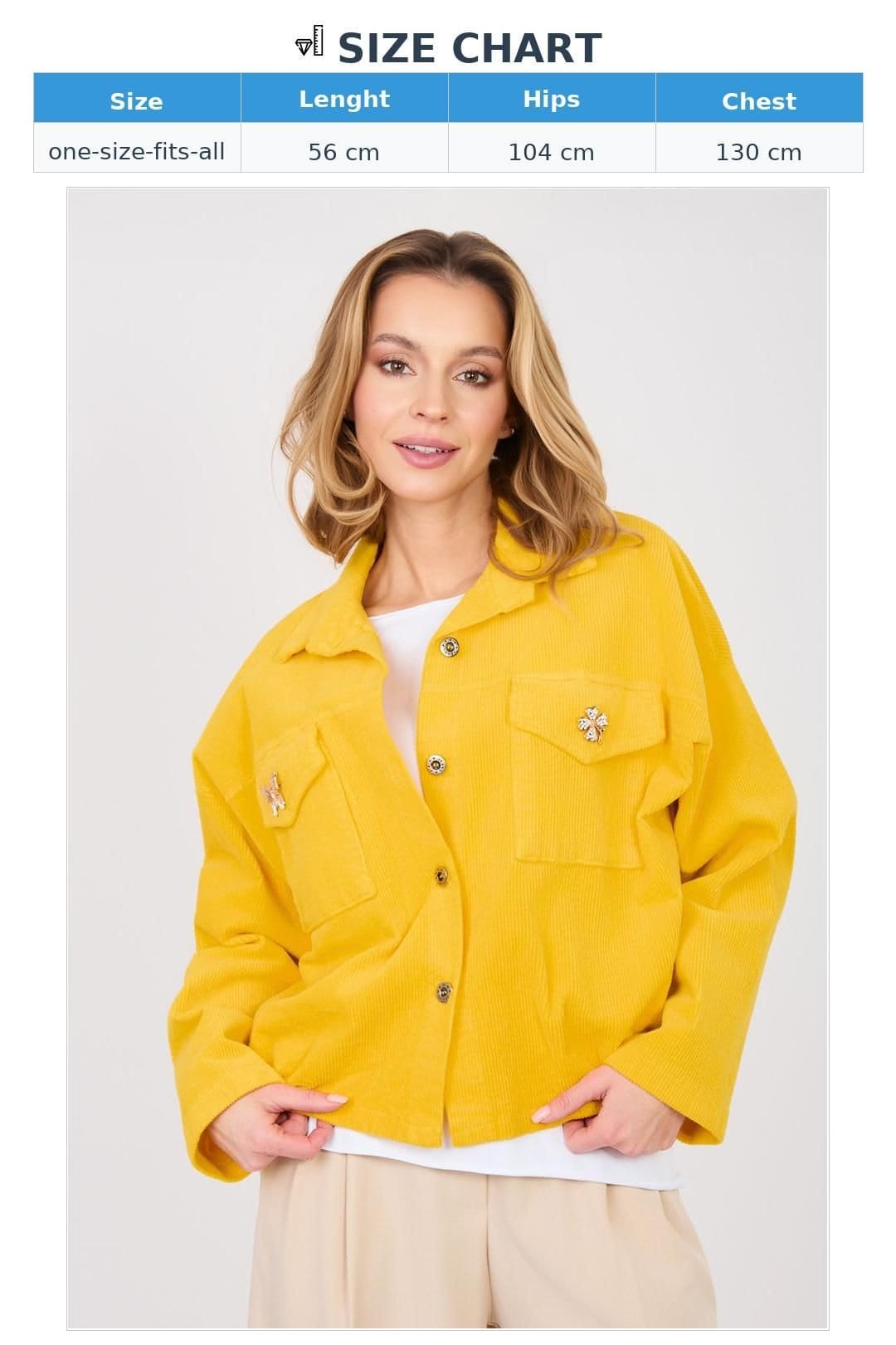 Love Lace Love Lace Women's Modern Corduroy Bomber Jacket with Brooches in Yellow - 4