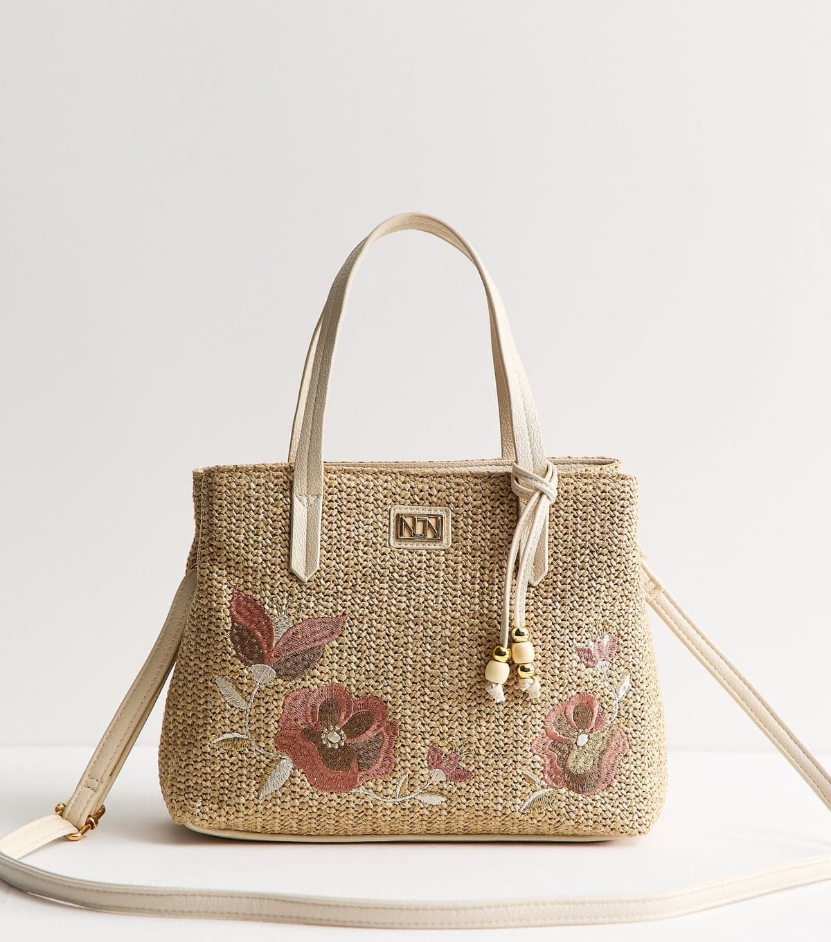 New Look New Look Oatmeal Woven Floral Tote Bag