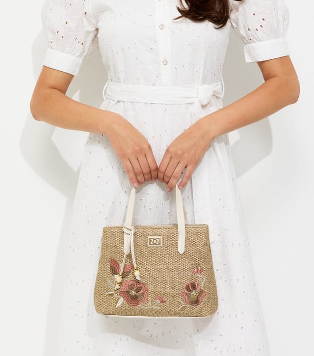 New Look Oatmeal Woven Floral Embroidered Tote Bag New Look - 2