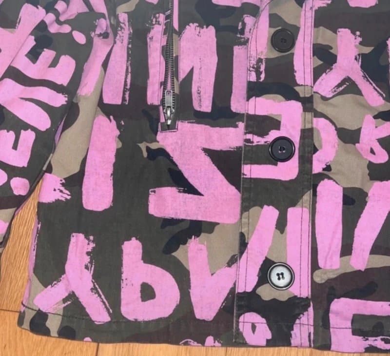 ASOS ASOS Pink Graffiti Print Camo Jacket | Statement Streetwear Bomber Style | Size UK 12