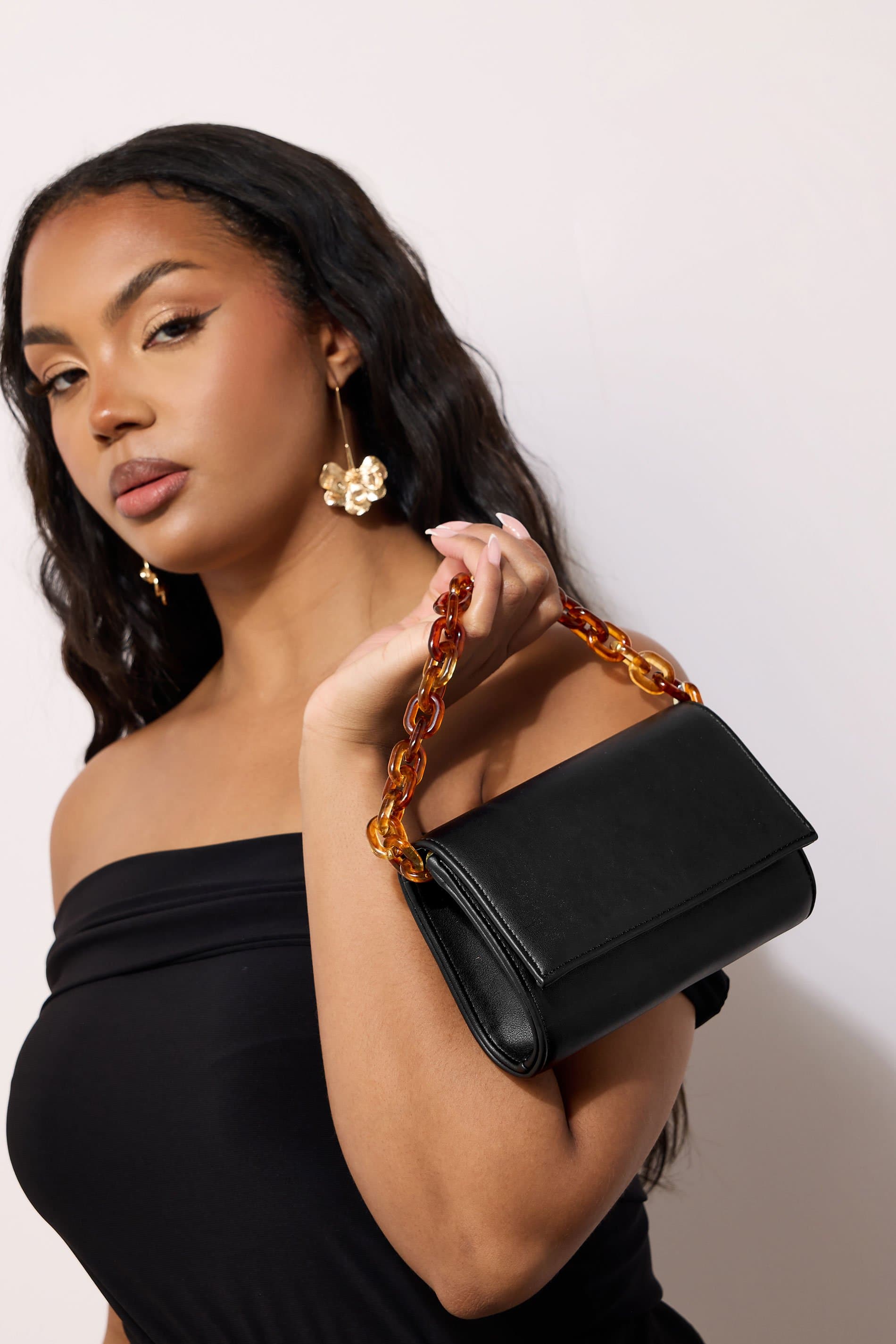 Yours Black Faux Leather Double Chain Bag