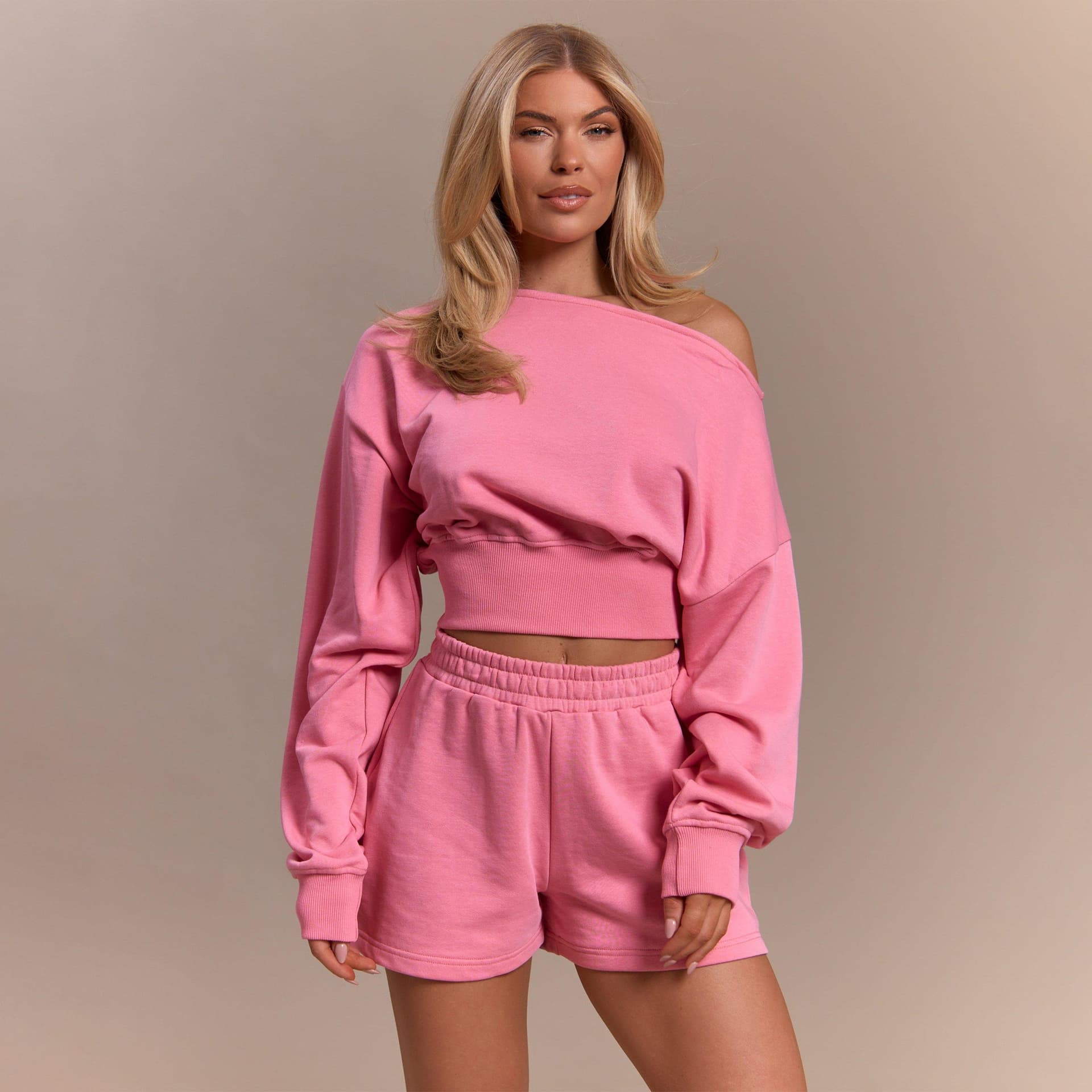 EGO EGO Pink Off-Shoulder Cinched Waist Sweatshirt, Women's