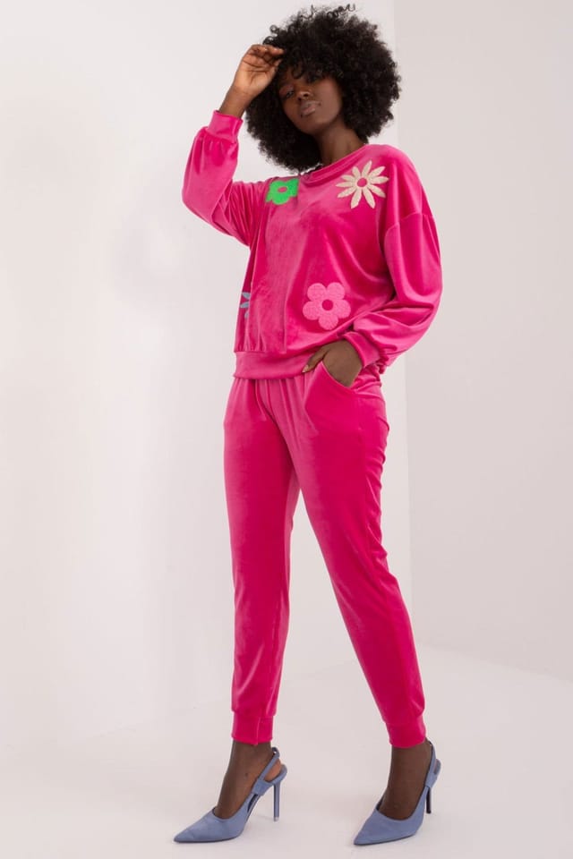 Love Lace Love Lace Women's Floral Velour Sweatshirt & Pants Set in Fuchsia - 2