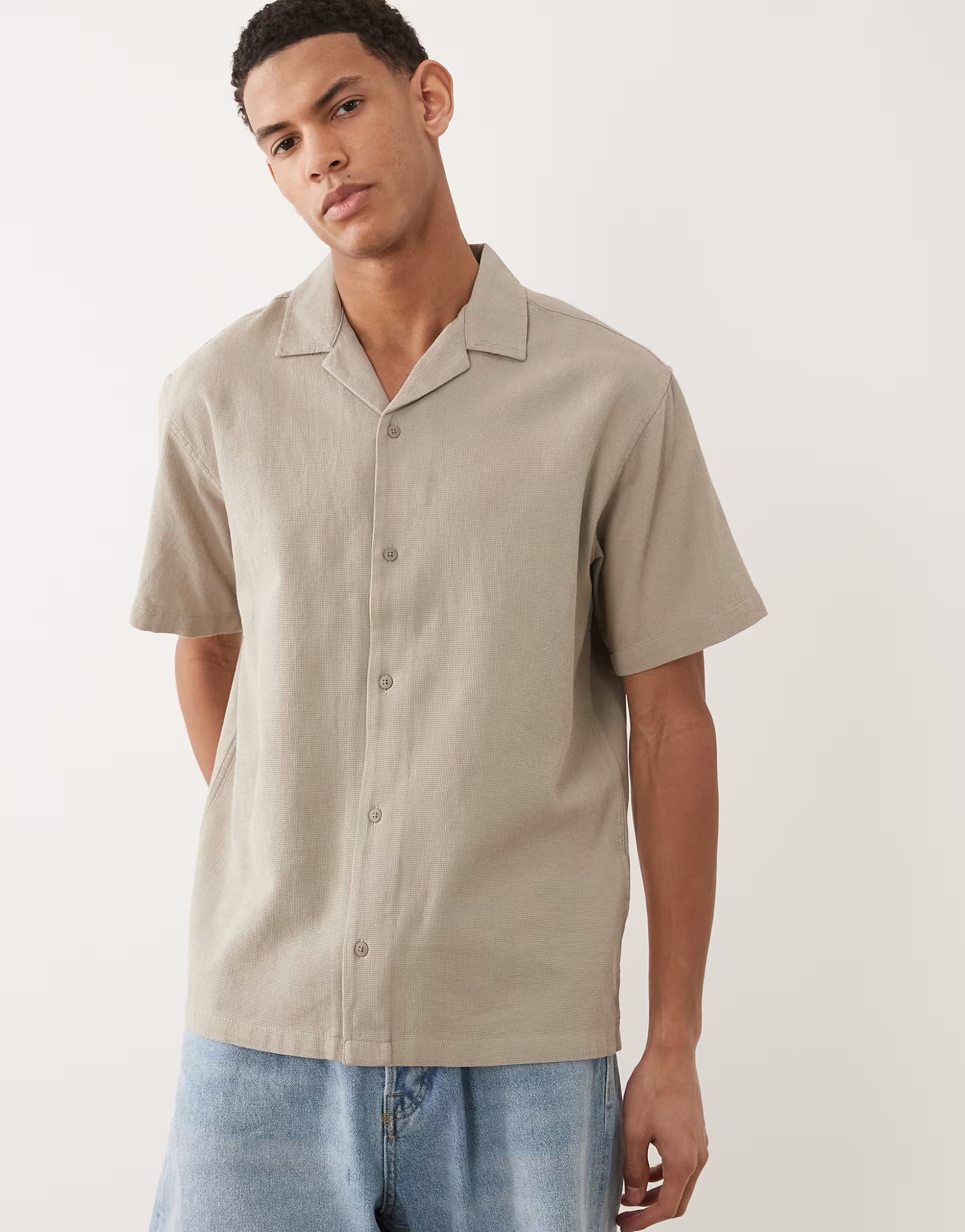 ASOS Jack & Jones Textured Beige Resort Shirt