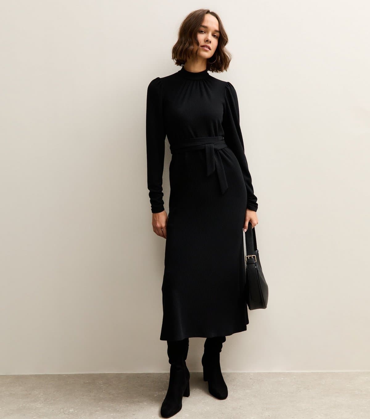 New Look Women's Black Crinkled High Neck Midi Dress New Look