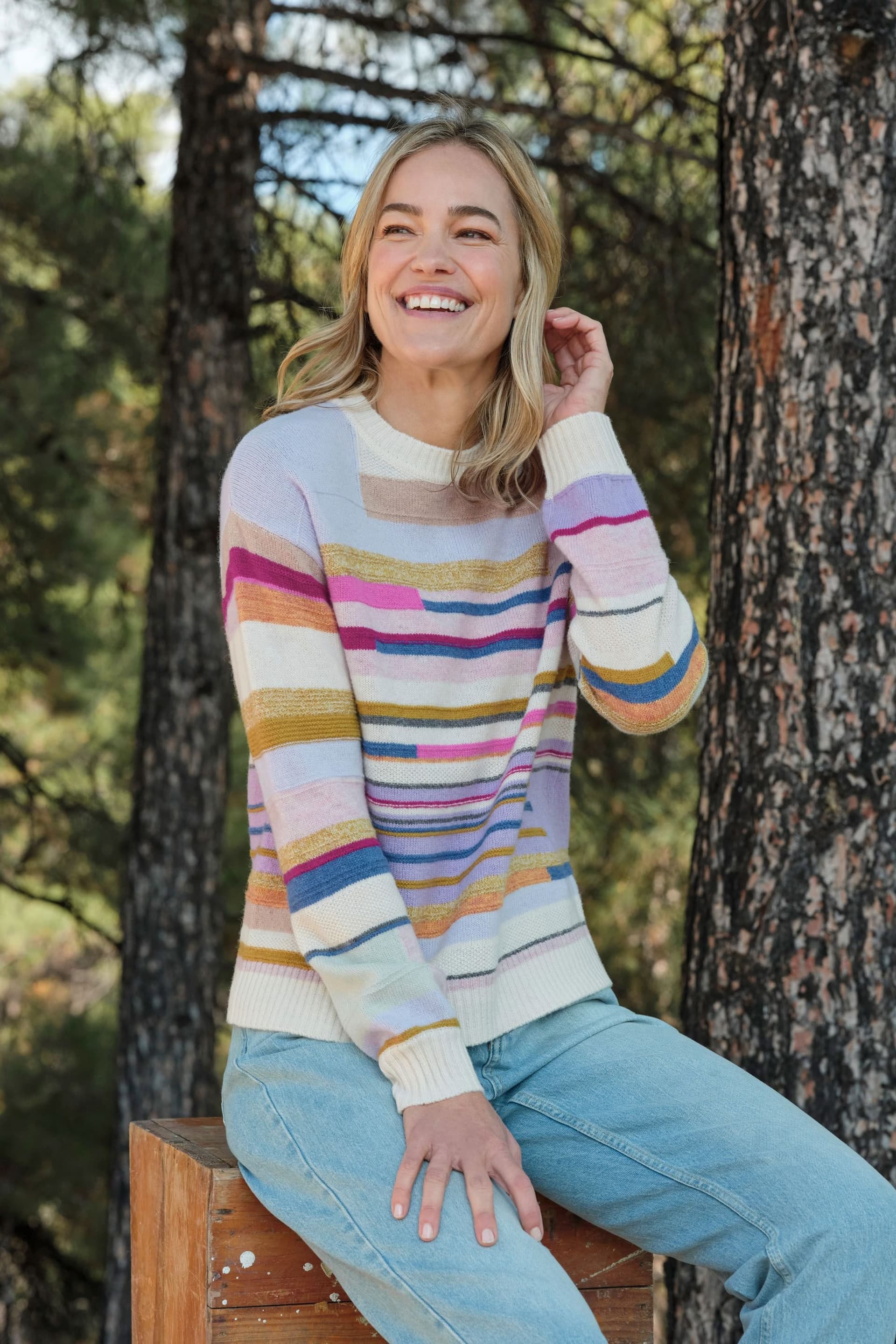 WoolOvers WoolOvers Women's Textured Irregular Stripe Jumper