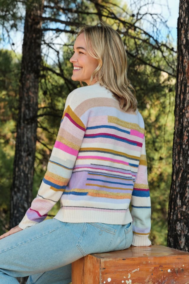 WoolOvers WoolOvers Women's Textured Irregular Stripe Jumper - 3