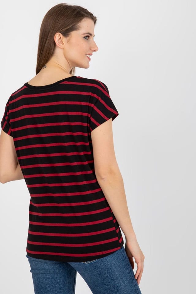 Love Lace Love Lace Women's Striped V-neck Neck Short Sleeve T-Shirt in Black - 3