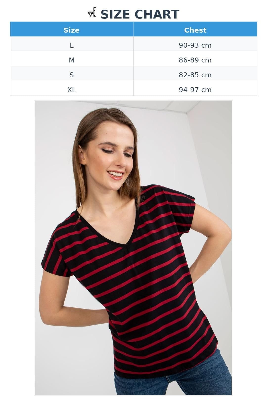 Love Lace Love Lace Women's Striped V-neck Neck Short Sleeve T-Shirt in Black - 4