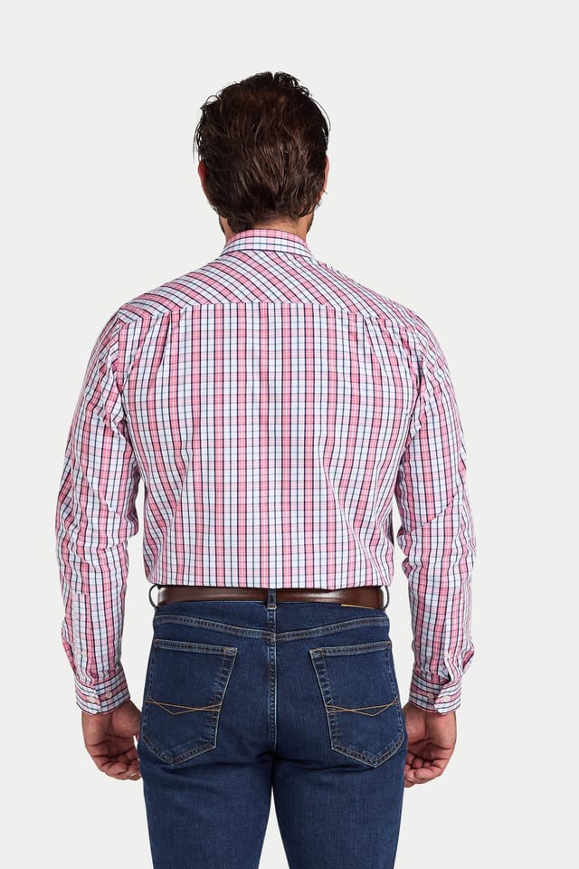 raging bull Raging Bull Men's Long Sleeve Large Check Cotton Poplin Shirt in Pink - 2
