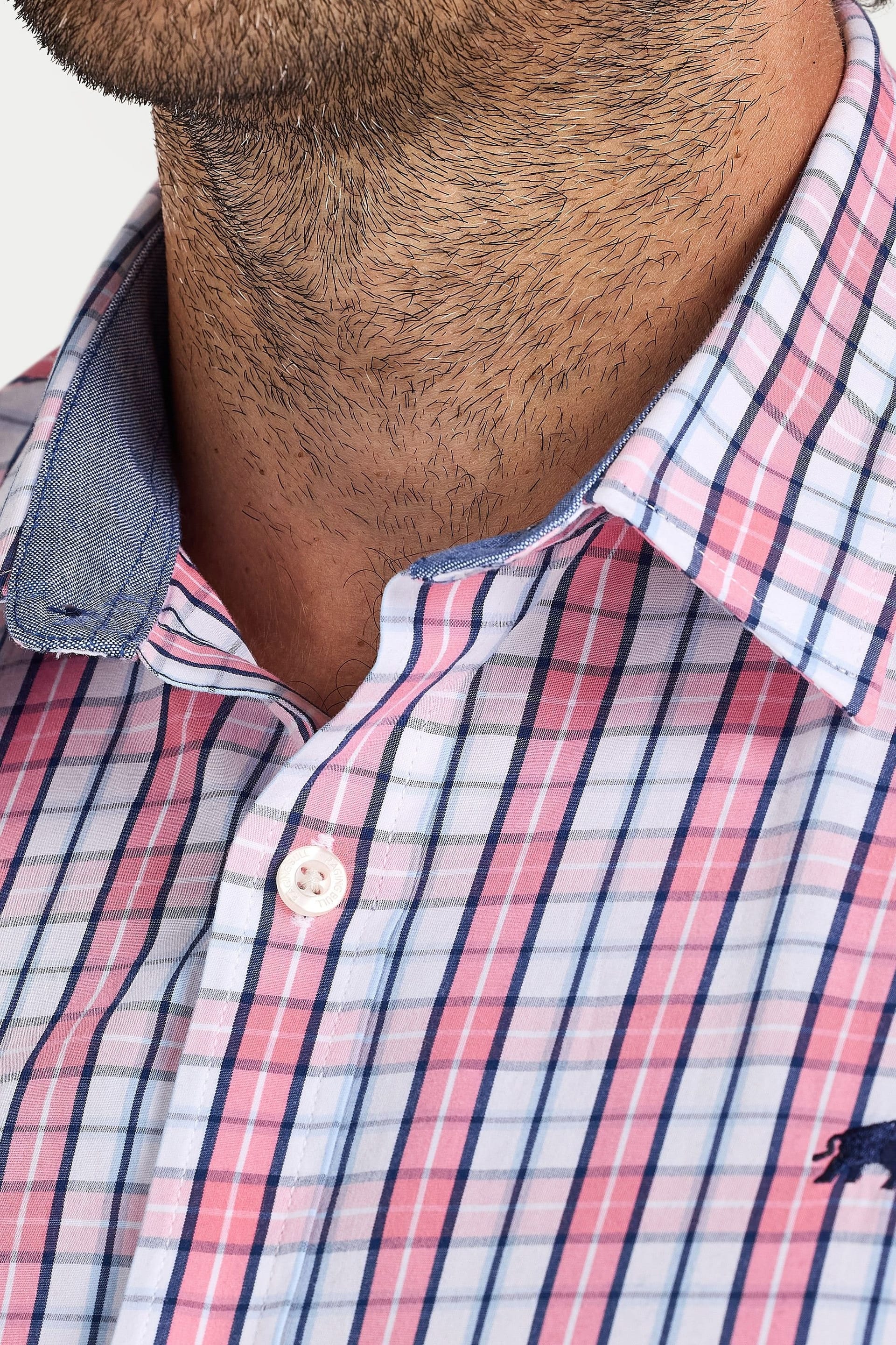raging bull Raging Bull Men's Long Sleeve Large Check Cotton Poplin Shirt in Pink - 4