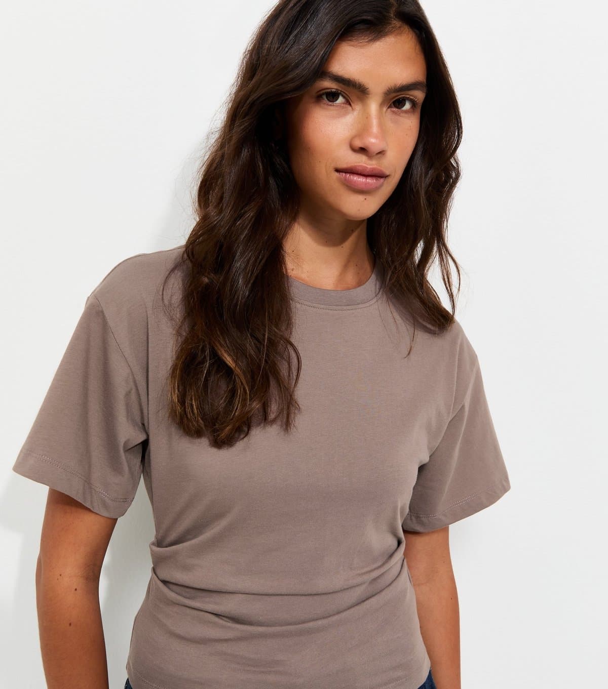 New Look Women's Light Brown Ruched Waist Crew Neck T-Shirt New Look