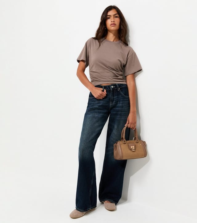 New Look Women's Light Brown Ruched Waist Crew Neck T-Shirt New Look - 3