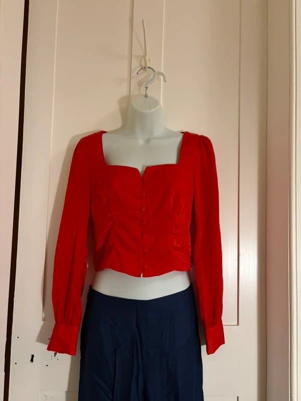 Bershka Square-neck silky red top
