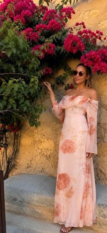 ASOS Mesh off the shoulder maxi dress pink size L