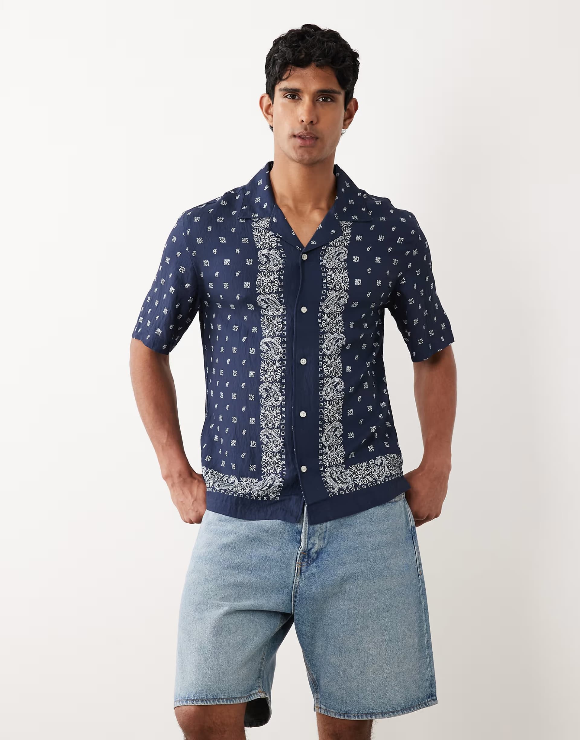 ASOS Mango bandana print relaxed fit shirt in deep blue
